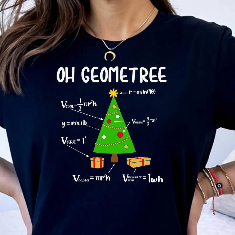 Футболка Oh Geometree, учитель математики, Рождество, геометрия, Рождественская елка