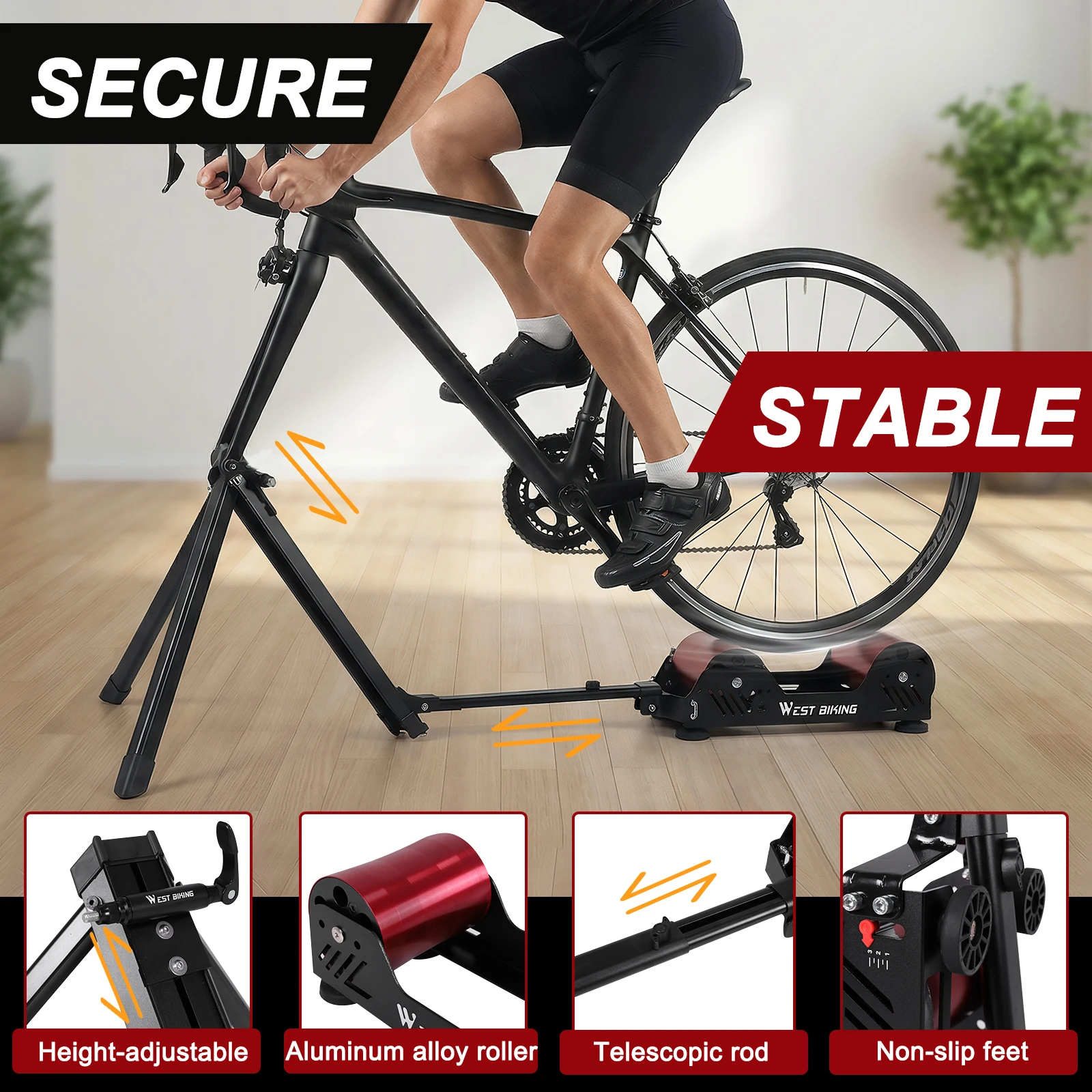 

Portable Bike Trainer with Adjustable Magnetic Resistance Fordable Fully Aluminum Silent Roller Mountain Bike Training Stand