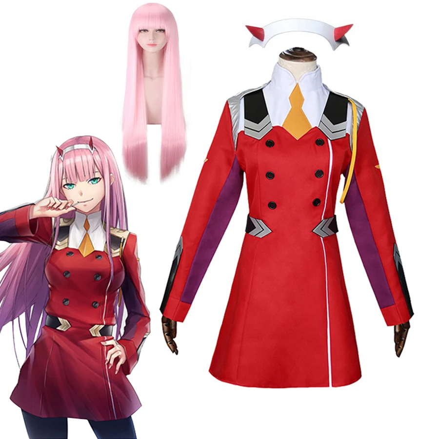 Zero Two Cosplay Costumes Anime DARLING In The FRANXX Zero Two 02 Dress Uniform Suits Headwear Wig Women Halloween Costume Dress