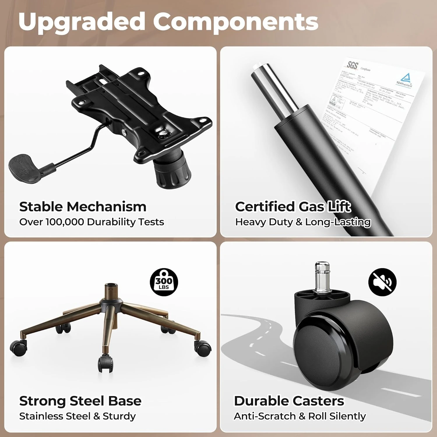 كرسي مكتب، جلد حديث مع دعم قطني، دوار عالي الظهر مع وسادة سميكة مريحة (بني، جلد صناعي من جلد الغزال) #6