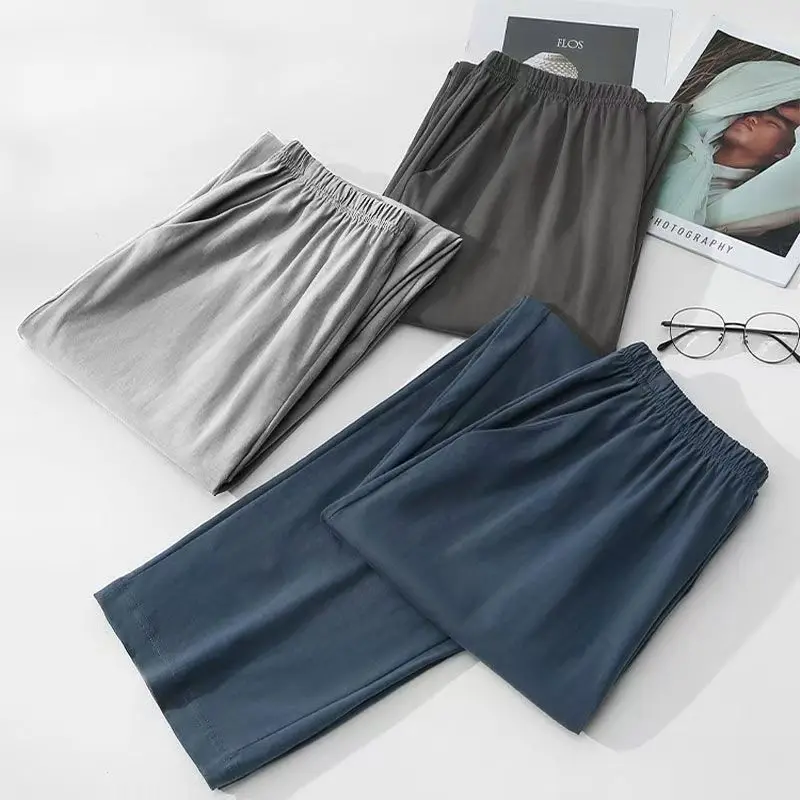 Pantalon de pyjama décontracté pour hommes, Long, ample, de haute qualité, Simple, décontracté, jambe droite, Plaid, pour la maison, printemps et automne, 2025