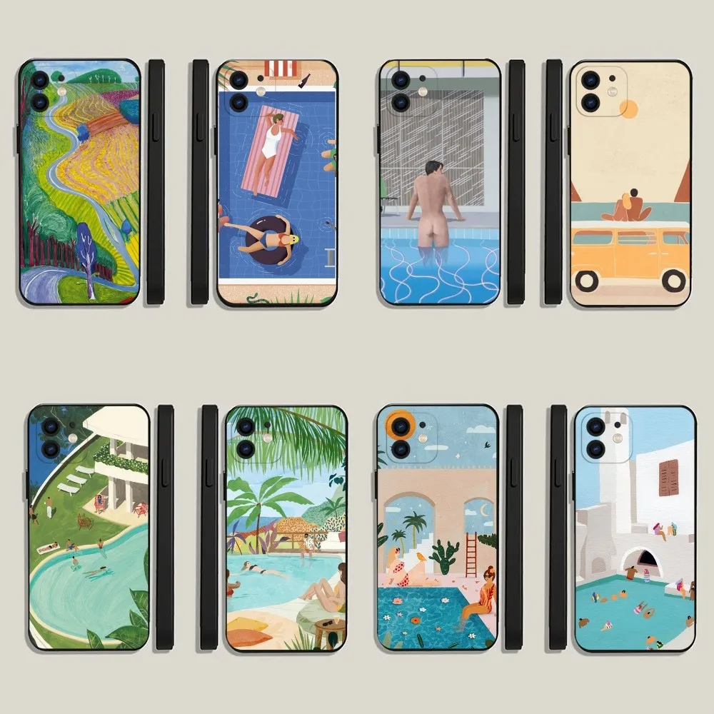 David Hockney Art Phone Case For iPhone 15,14,13,12,11,Plus,Pro Max,XS,X,XR,SE,Mini,8,7 Soft Silicone Black Cover