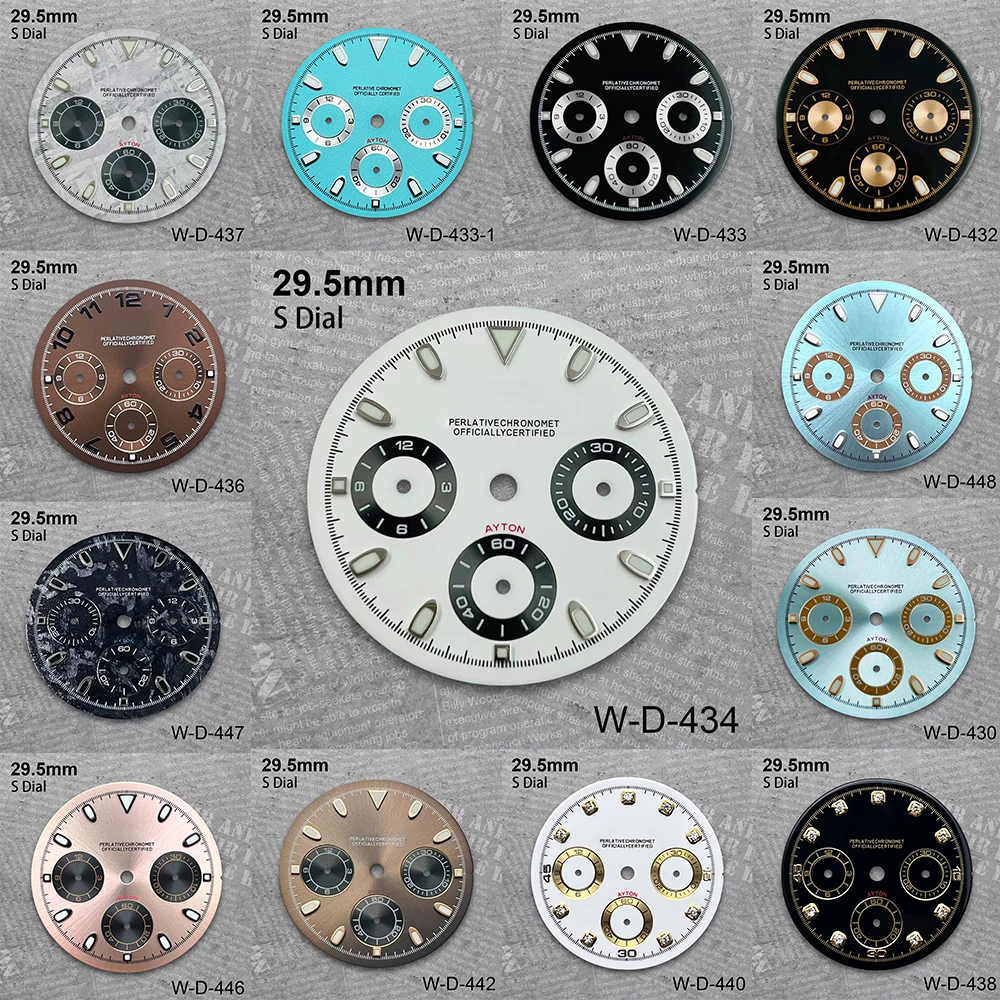 29.5 mm DTN Panda S Logo Dial Suitable For VK63 Movement Green Luminous Matte/Sunburst Quality Watch Modification Accessories