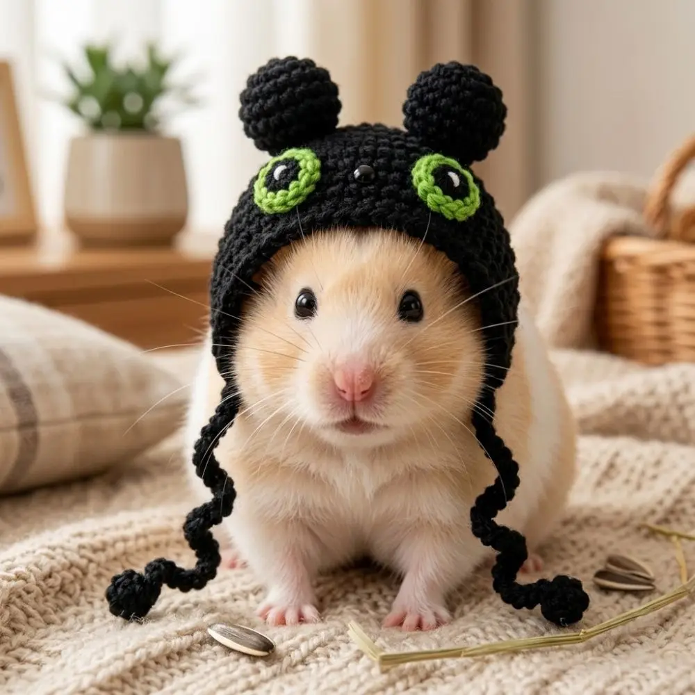 Adjustable Ties Small Pet Plush Crochet Hat Sunflower Soft Skin-Friendly Hamster Knitted Hat Shape-Retaining Bear-Shaped