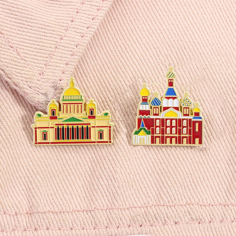 Russia Landmark Buildings Enamel Pins St.Petersburg Church Historic Building Brooches Lapel Badge Jewelry Gifts for Friends
