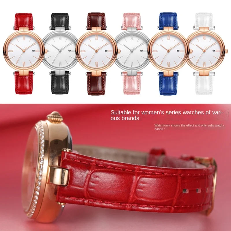 Concave  Replacement interface leather strap for Folli Follie Rossini Casio tianwang Female watch bracelet Custom Size Color