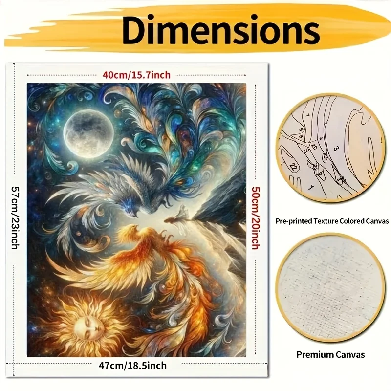 Professional Art Use 1pc Beginner-Friendly DIY Adult Paint by Numbers Kit - Includes Acrylic Paints, Canvas, 3 Paintbrushes, and