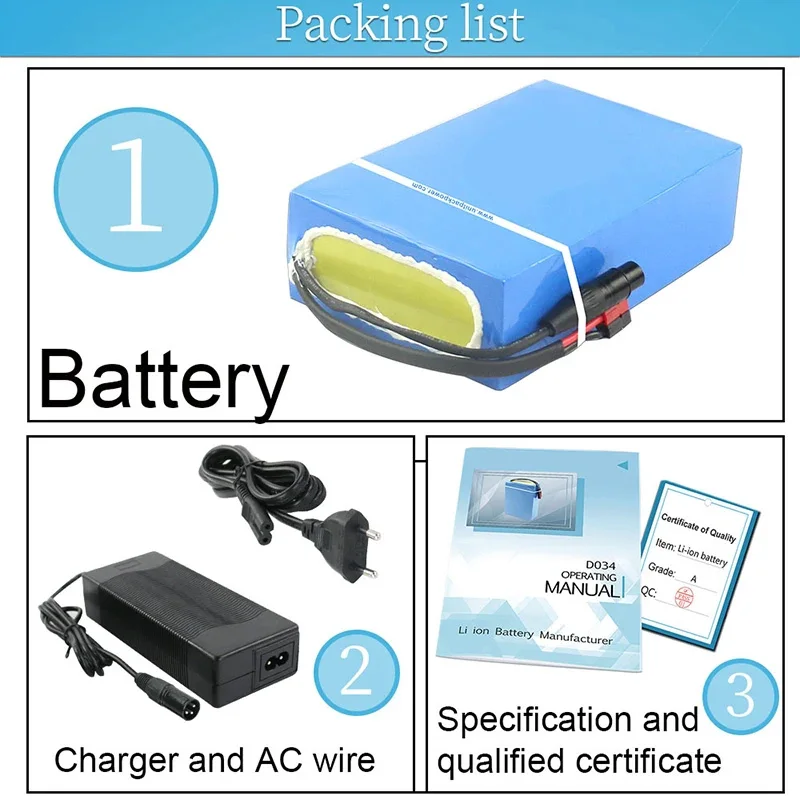 36V 20Ah Ebike Batteria Pack PVC 48V 52V 60V 72V 20Ah 24Ah Elektrische Fahrrad Escooter 18650 Batterie für 250W-3000W Motor – Detail 11