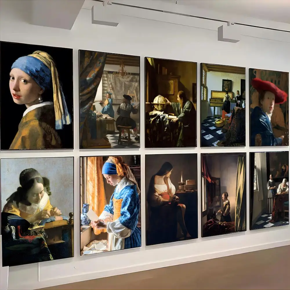 Johannes Vermeer quiet Poster Advanced Aesthetic Self-adhesive Printing Paper Wall Art for Living Room Home Decor