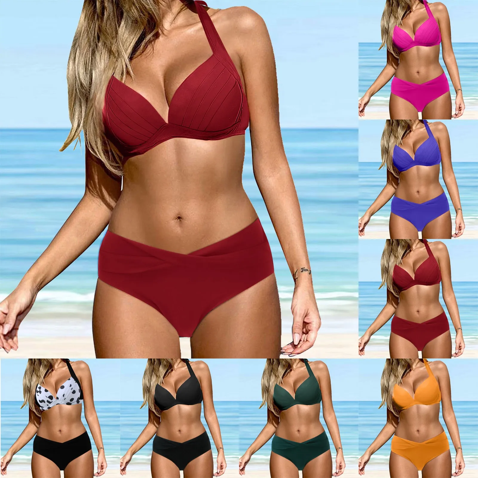 

2023 New Multicolor Sexy Slim Fit Slim Fit Gather Women's Bikini Swimwear Split Swimsuit Beachwear