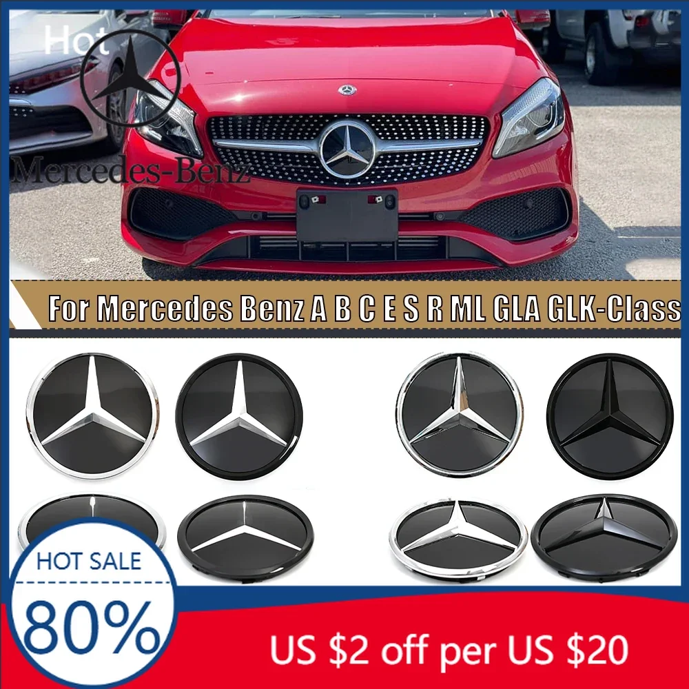 

Hot Car Sticker Chrom Silver Mirror 3D Style Front Grille Badge Fit For Mercedes Benz A B C E S R SL ML GL GLA GLK-Class Illumin