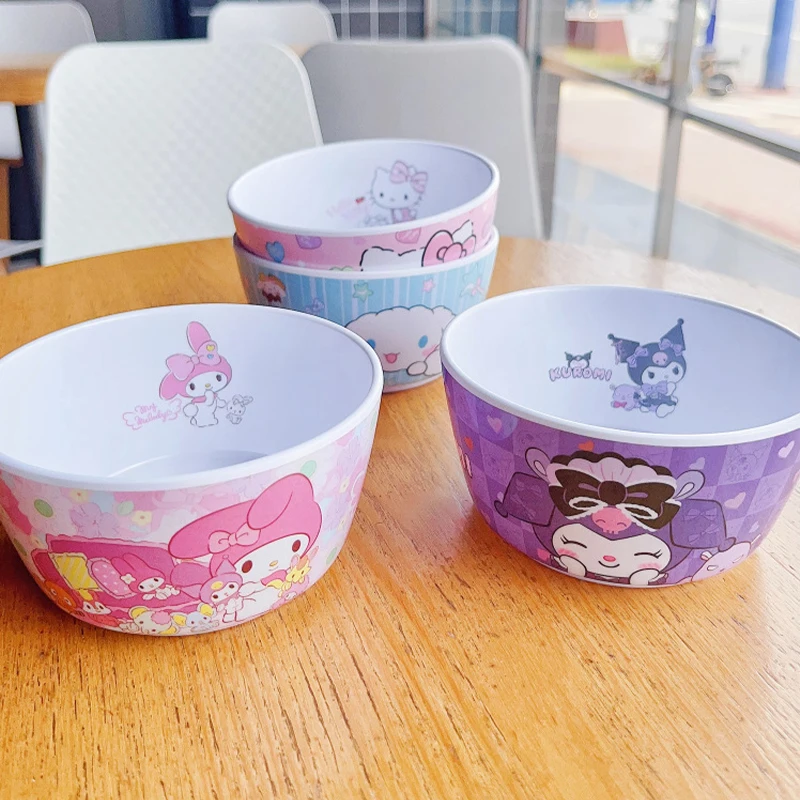 Kawaii Sanrio Hello Kitty cuencos Cinnamoroll Kuromi Pochacco lindo estudiante anticaída plato de comedor juguetes de cocina regalos para niñas