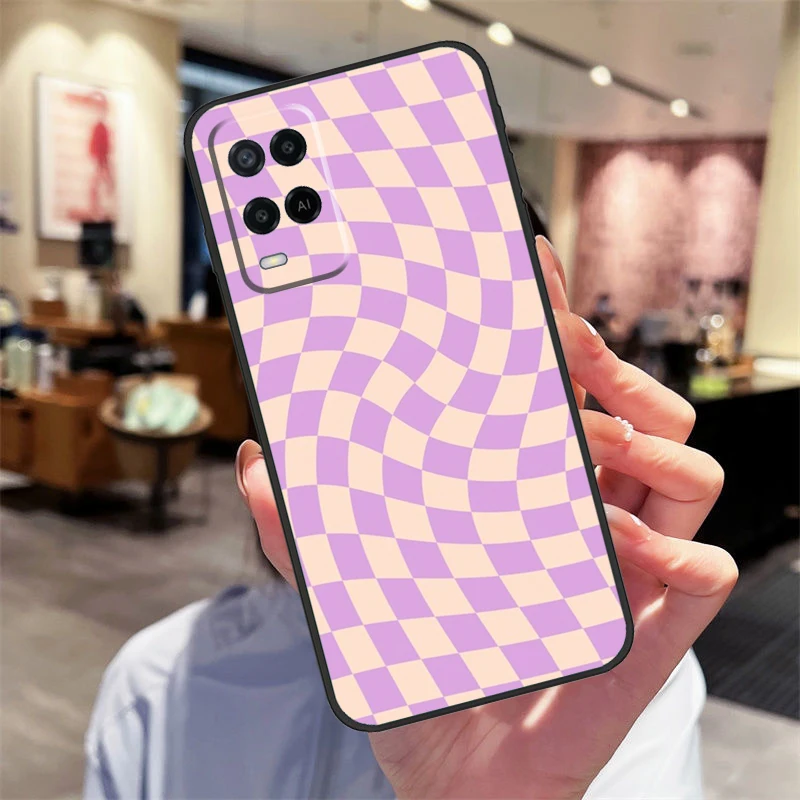 Checkerboard Pattern Mustard Yellow Case For OPPO Find X5 Pro X3 Lite A15 A16 A52 A72 A5 A9 A31 A53 A83 A93 A94 A74 A54 Cover