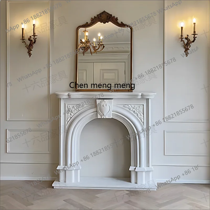 D178 French Arch Fireplace Frame Solid Wood Carved Fireplace Cabinet American Simple Living Room Storage Cabinet