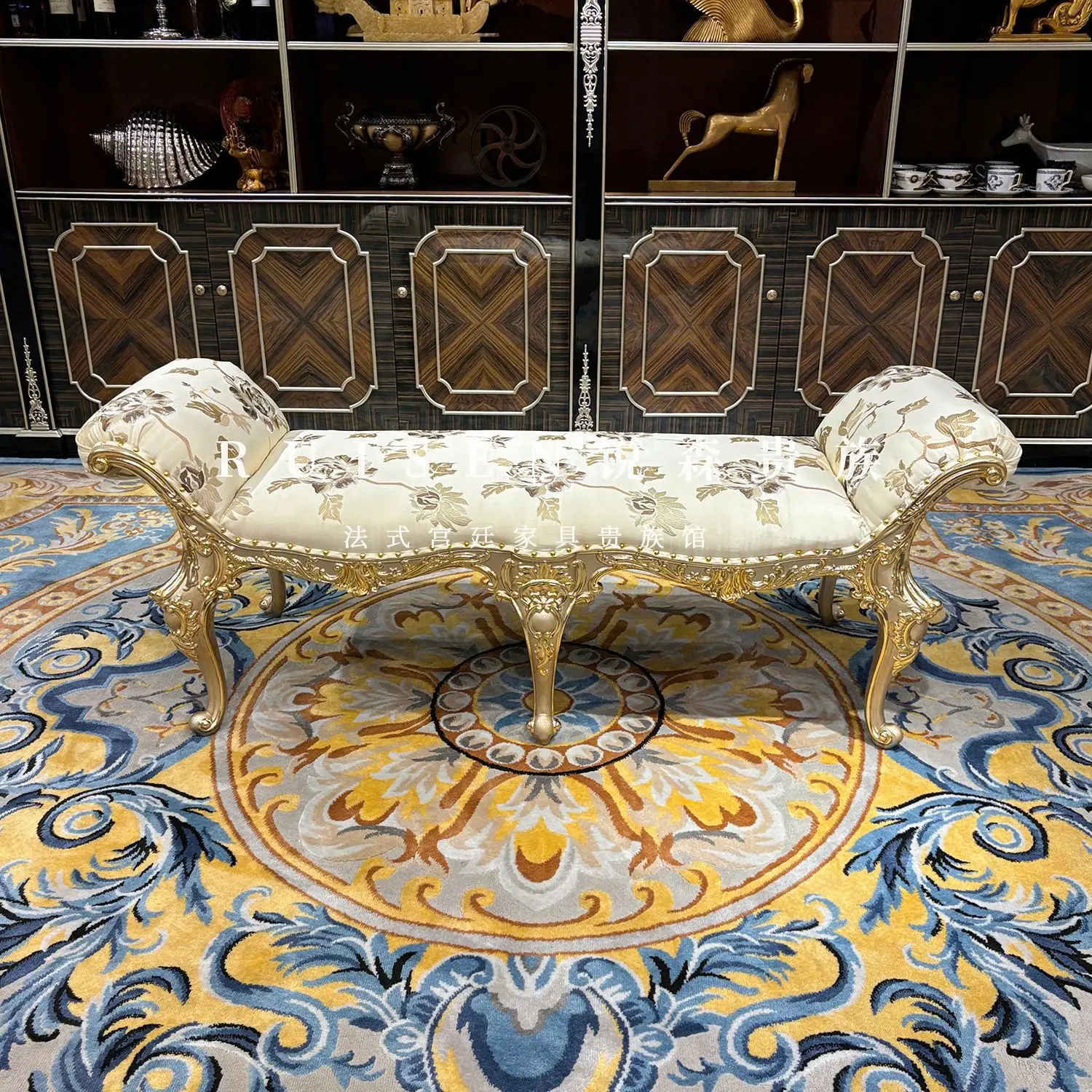 French stool European luxury embroidered fabric pedal bedroom
