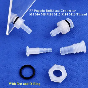 PP Złącza grodziowe + Nakrętka Silikonowy pierścień typu O-ring M5 ~ M16 do 3 ~ 12 mm Adapter drenażu wlotu zbiornika Wąż nawadniający Złącza Pagoda 5 ~ 200 szt.