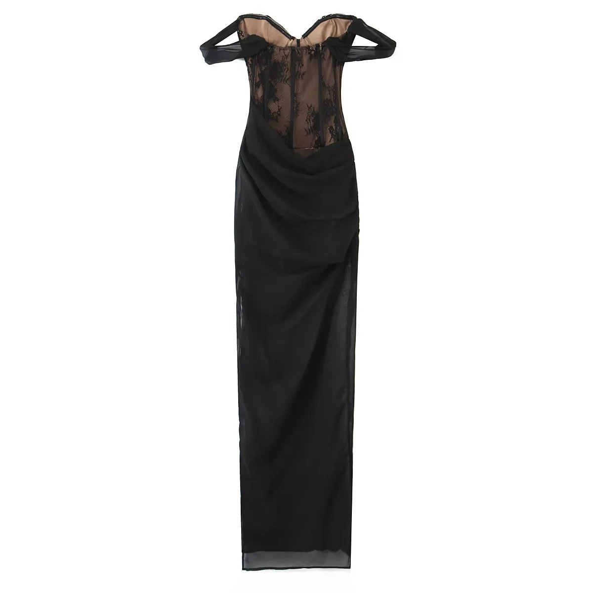 Sexy Kant Me Splice Lange Dr vrouwen Geplooide Afslanken Vlees Die Split Hoge Taille Pendelen Sle Zomer Lange Dr