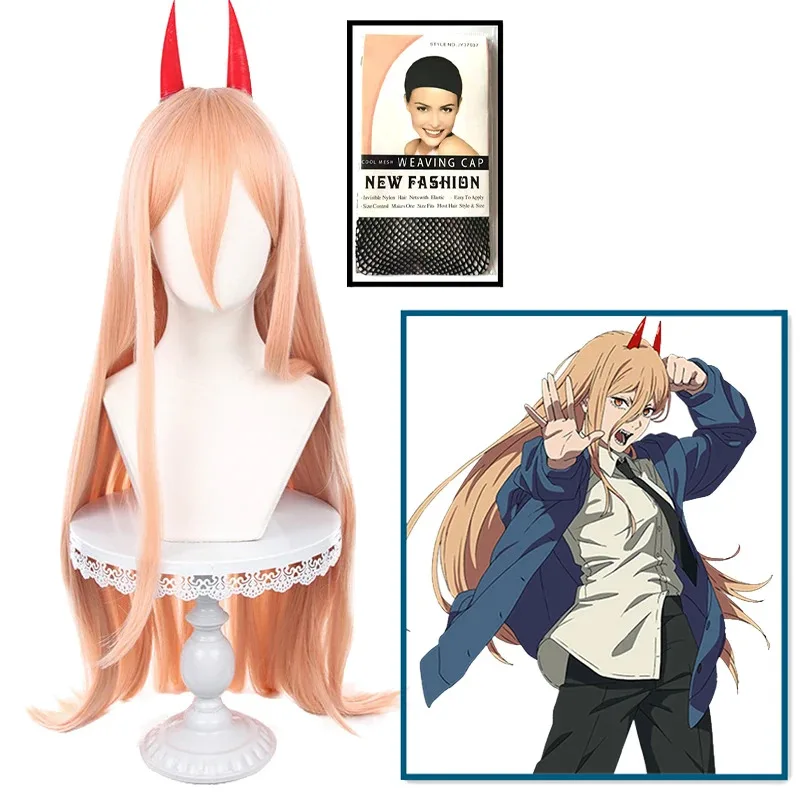 قوة شعر مستعار تأثيري أنيمي بالمنشار رجل ماكيما طويل برتقالي وردي مقاومة للحرارة الاصطناعية الشعر لعب الأدوار الباروكات