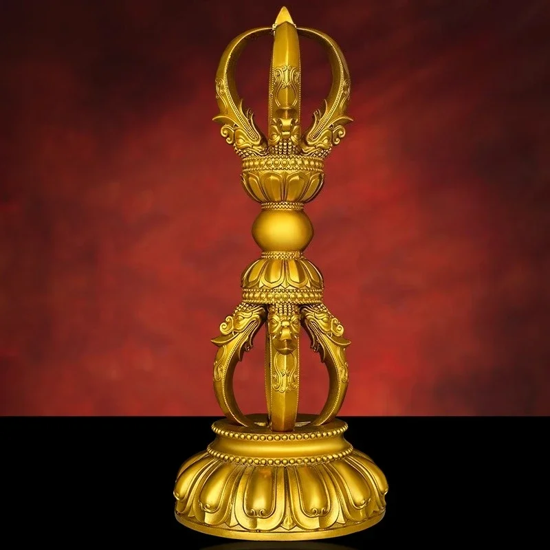 Solid Brass Vajra Scepter with Base Five-Pronged Vajra Scepter Desktop Home Living Decor