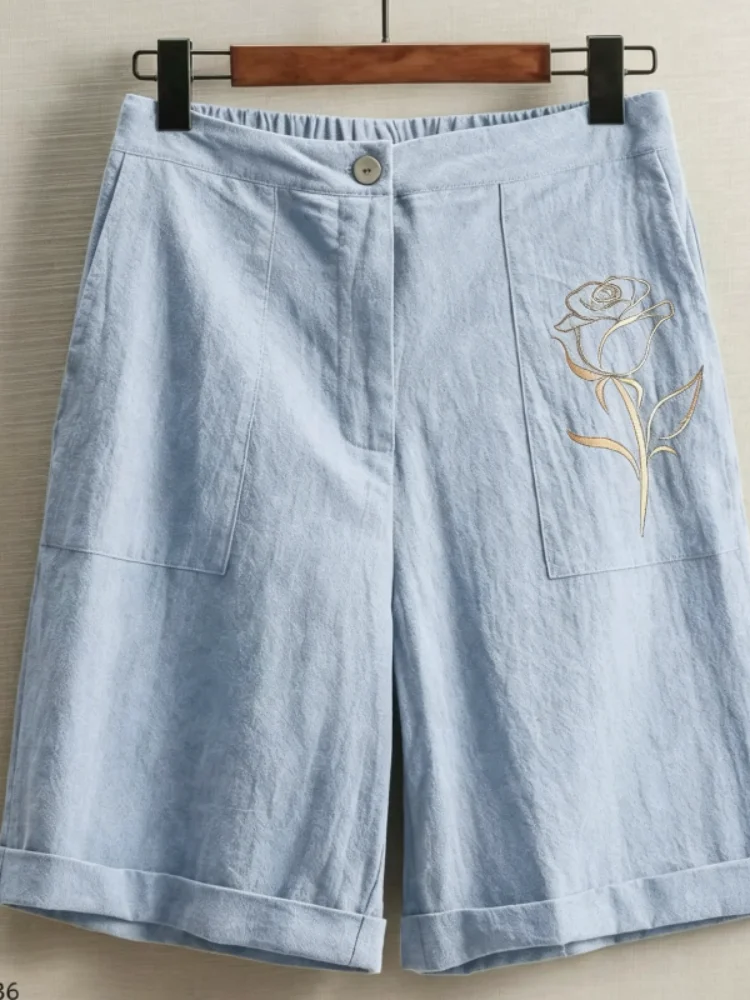 Summer Women's Thin Wide Leg Fashionable Casual Straight High Waist Women's Pants Linen Button Zipper Pants