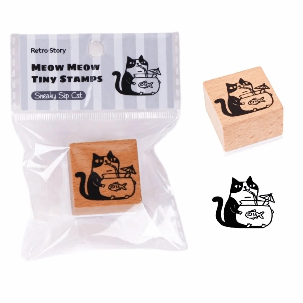 New Vintage Style Wooden Stamp Rubber Base Cartoon Cat Seal Stamping DIY Journaling Seal Art Crafts Card Making