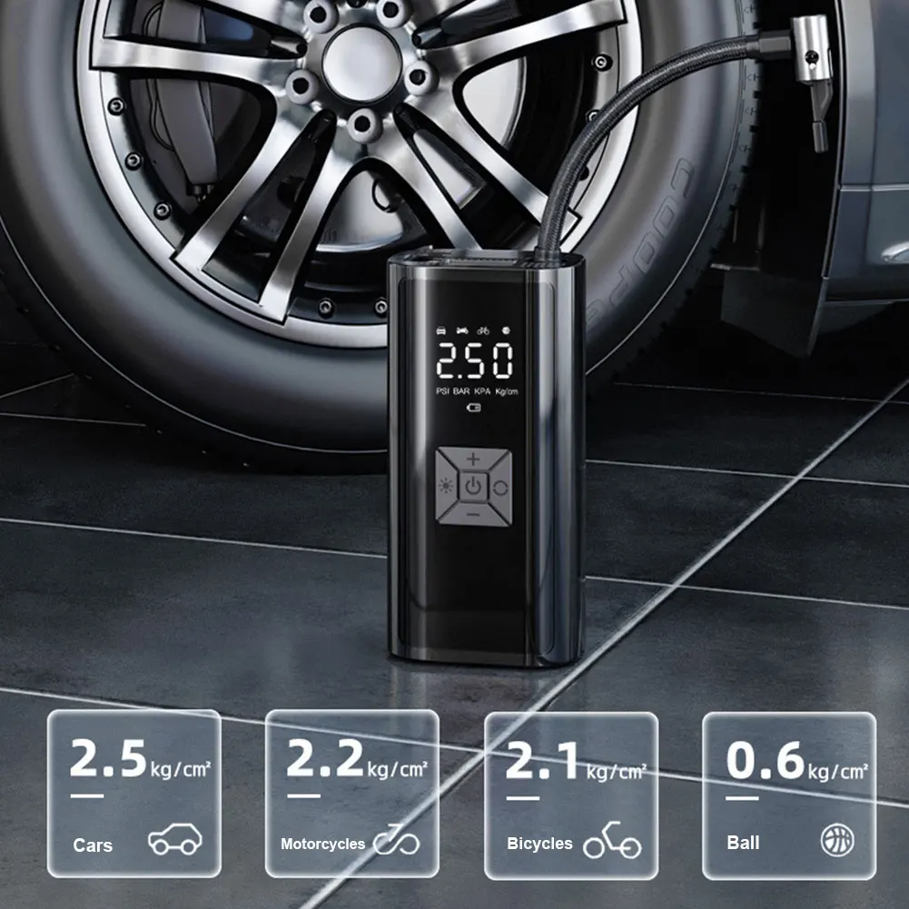 Digital Tire Pressure Gauge LED Display Automatic Air Pump Intelligent Multifunctional Air Pump Wireless for Vehicle Motorcycle