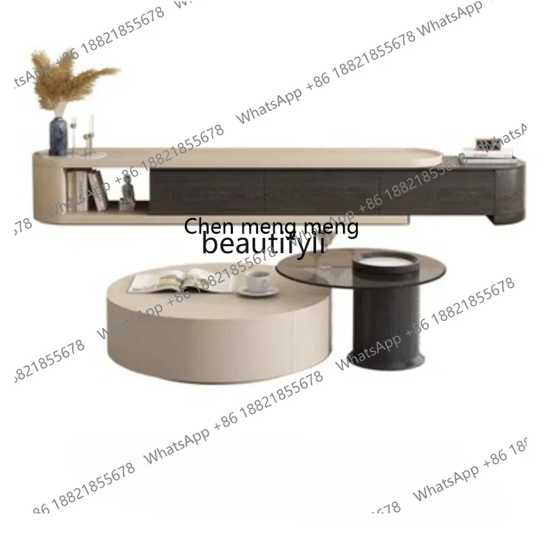 

xz1Stone Plate Retractable Coffee Table Living Room Home Light Luxury Cream Style Coffee Table TV Stand Combination