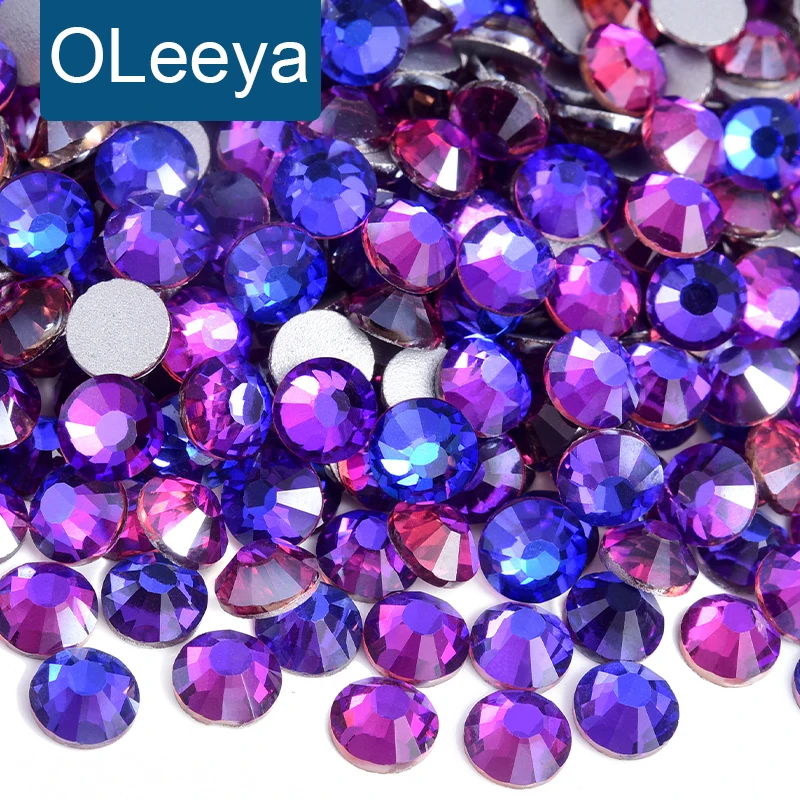 OLeeya Sparkling Purple Velvet Crystal Glass Non Hotfix Rhinestones Flatback Nails Strass for 3D Nail Art DIY Decor Стразы
