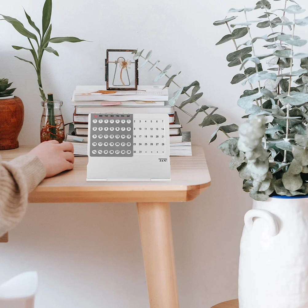 2 قطعة تقويم مكتبي دائم من الألومنيوم ديكور مكتبي معدني إبداعي منظم مكتب تقويم قائم صغير للمهم #5