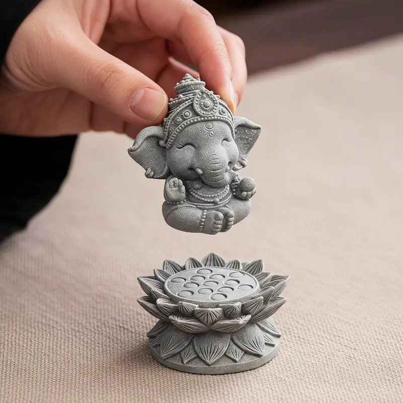 【B】Guardian Elephant Statue With Hands Clasped In Prayer Position Hand-Painted Resin Sculpture For Home Decoration