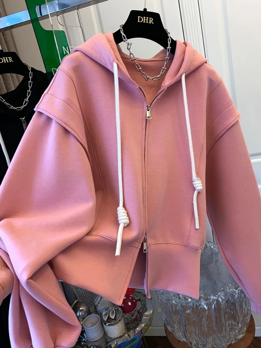 ขนาดใหญ่พิเศษ 300 Pou Double Zipper Hooded เปิดเสื้อสเวตเตอร์ถักผู้หญิงหลวมฤดูใบไม้ผลิฤดูใบไม้ร่วงขนาดเล็กขี้เกียจ Sle อินเทรนด์ Jaet
