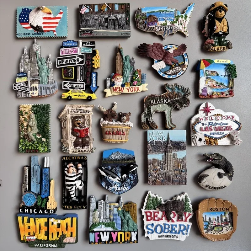 USA Fridge Magnets Tourist Souvenirs Boston Alaska New York Chicago Refrigerator Magnetic Stickers Travel Gifts Decoration