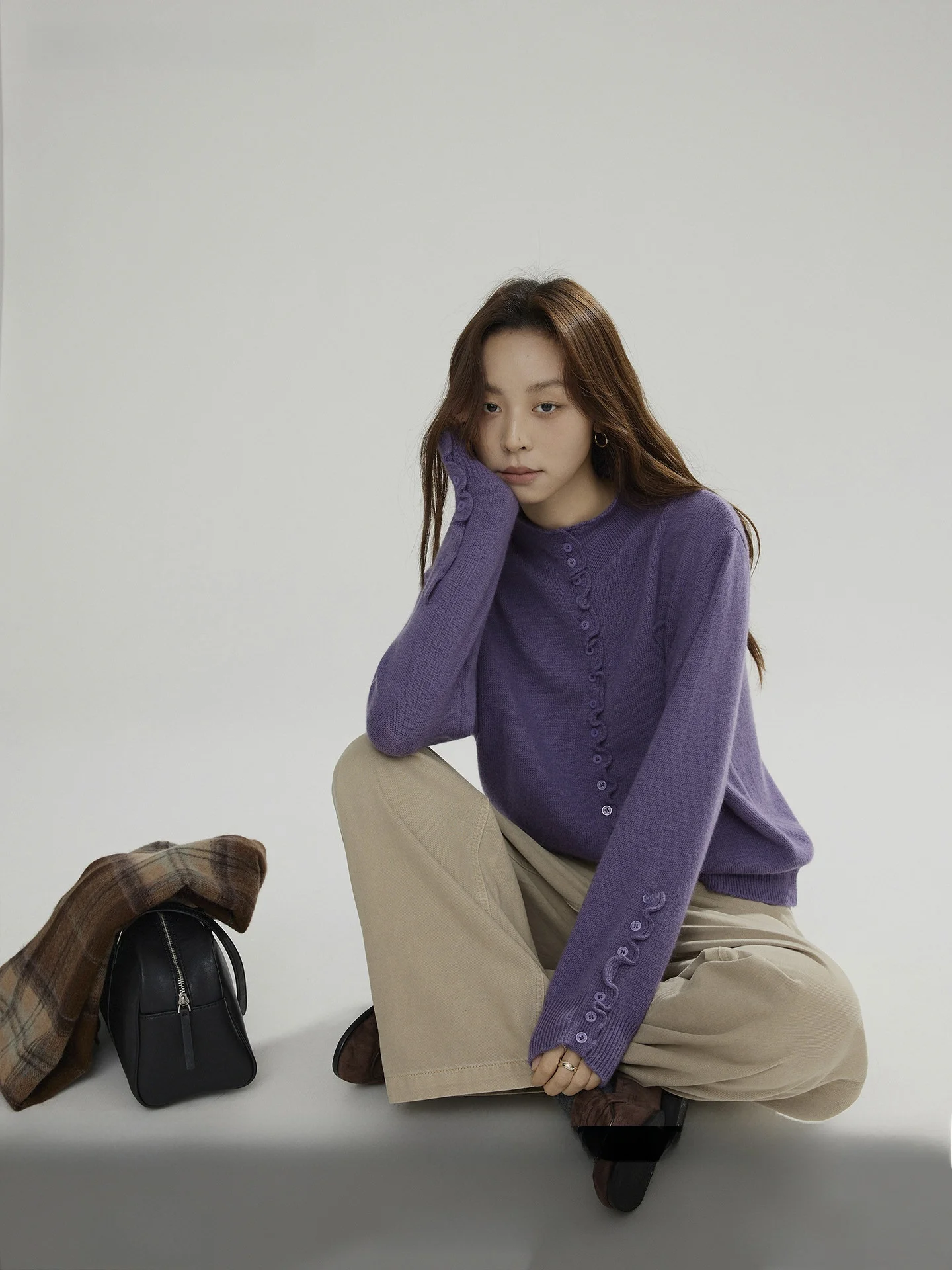 

Joli Choose Women's Knitted Open Cardigan f High Collar Casual Design Simple Elegance Sweater Long Sve Autumn Winter