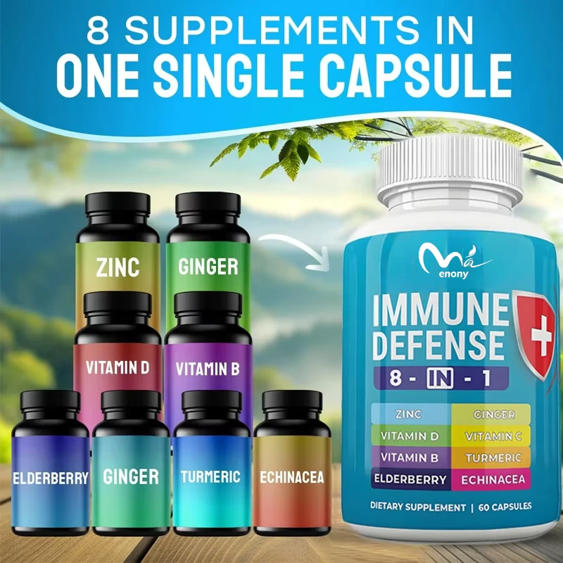 

Immune support 8-in-1 capsule - Zinc, Vitamin D3 5000 IU, Vitamin C elderberry - containing echinacea, ginger root, and turmeric