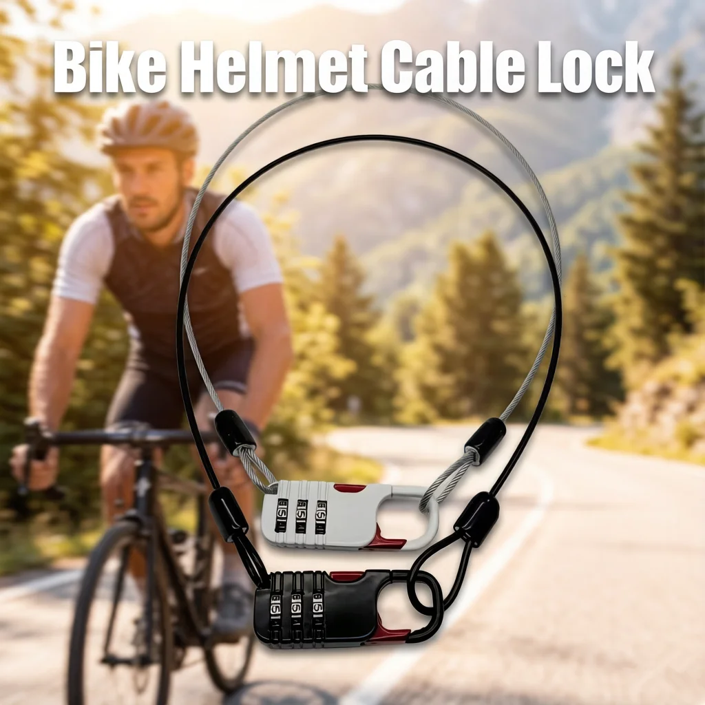2pcs Bike Lock, Helmet Lock,Cable, Black – Resettable 3-Digit Combination, Compact & Lightweight, for Bicycle/Motorcycle Helmet
