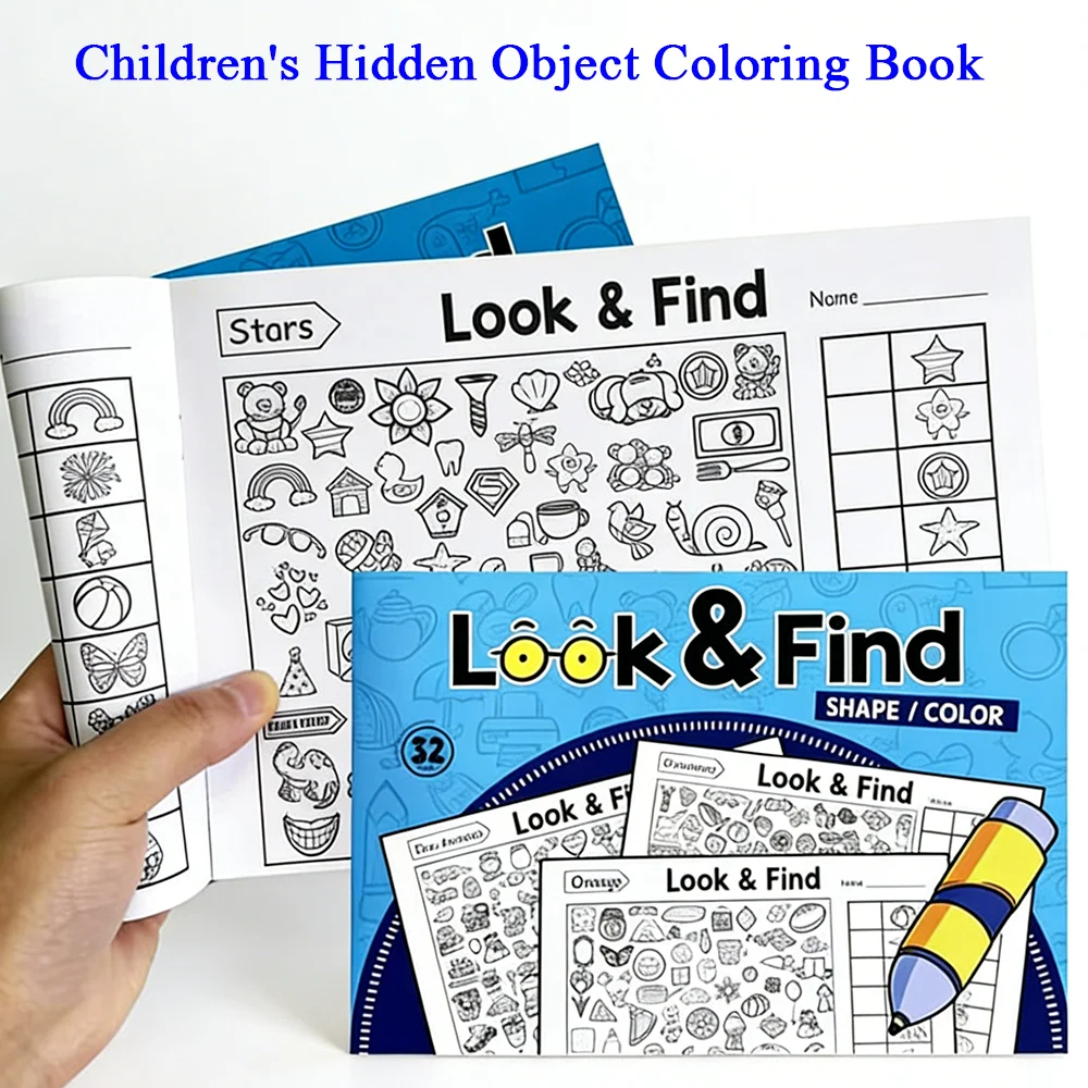 Lustiges Malbuch, Such-und-finden-Formen-Arbeitsheft, Kinderspiel zum Suchen von Gegenständen, Fördert die visuelle Wahrnehmung, Konzentration und Aufmerksamkeit – Detail 4