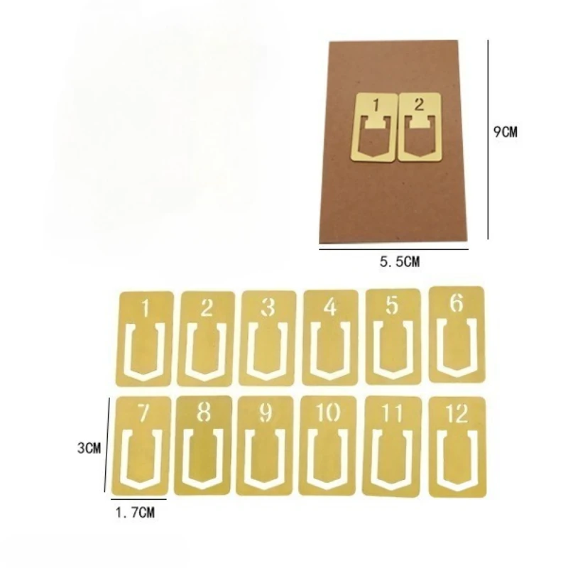 Fromthenon Vintage Metal Number Bookmarks 1-12 Monthly Index Tabs Clips Hollow Copper Clips Notebook Reading Planner Accessories view 2