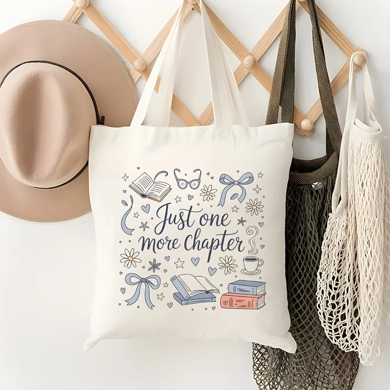 1Single-shoulder bag with a book-themed design，Comes with a daisy bow and reading slogan ，Suitable for daily commuting、Work、Gift