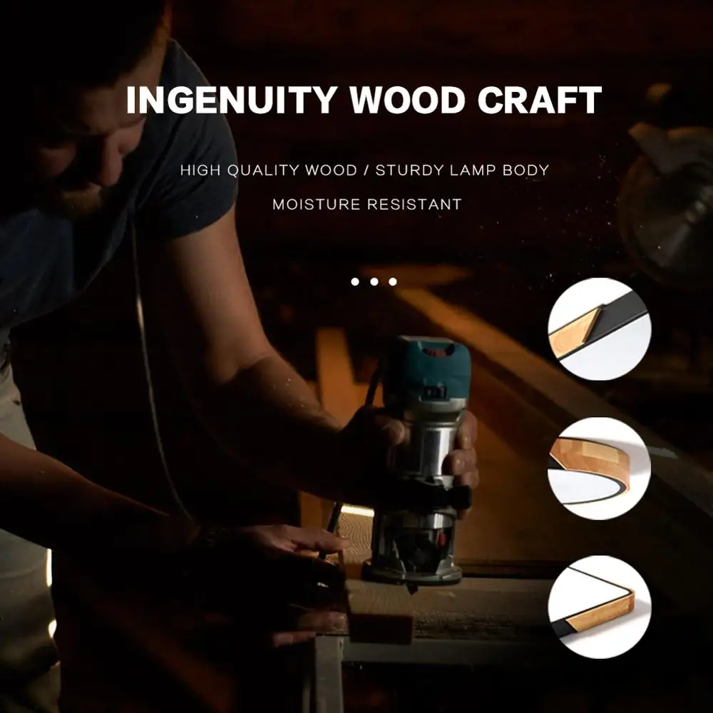 LED Ceiling Light Modern Nordic Round Lamp  Wooden Home Living Room Bedroom Study  Surface Mounted Lighting Fixture Remote