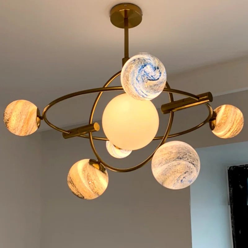 

High color bionic glass lampshade planetary chandelier cosmic planetary chandelier for kindergarten children's room