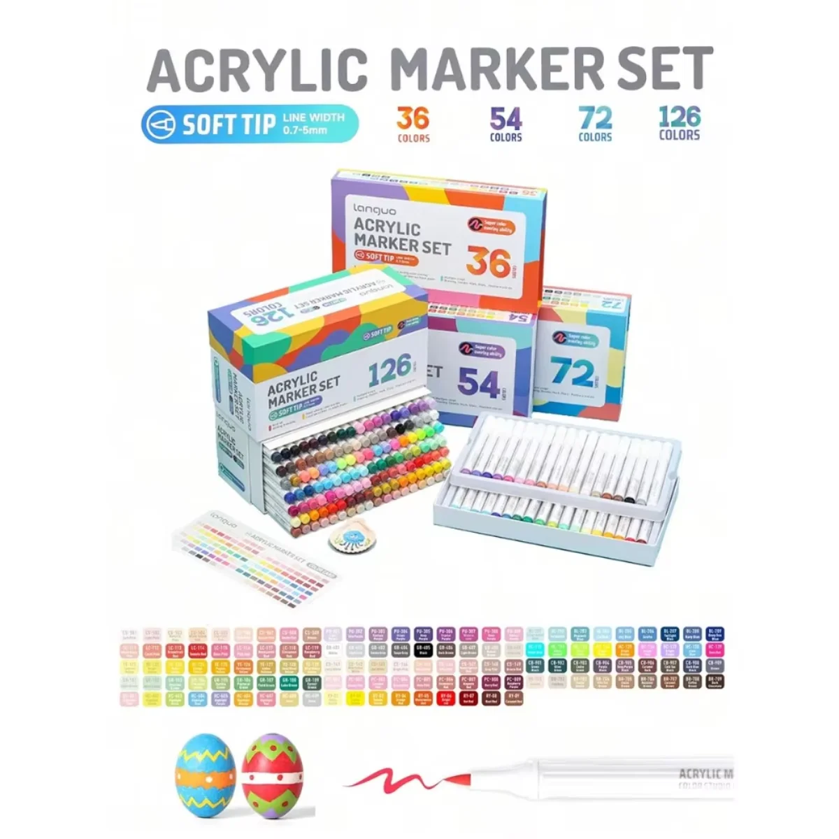 

Languo 36-72 Color Acrylic Marker Set,Flexible Head,Brightly Colored for Drawing Handwriting,Doodle,Learning Art Supplies