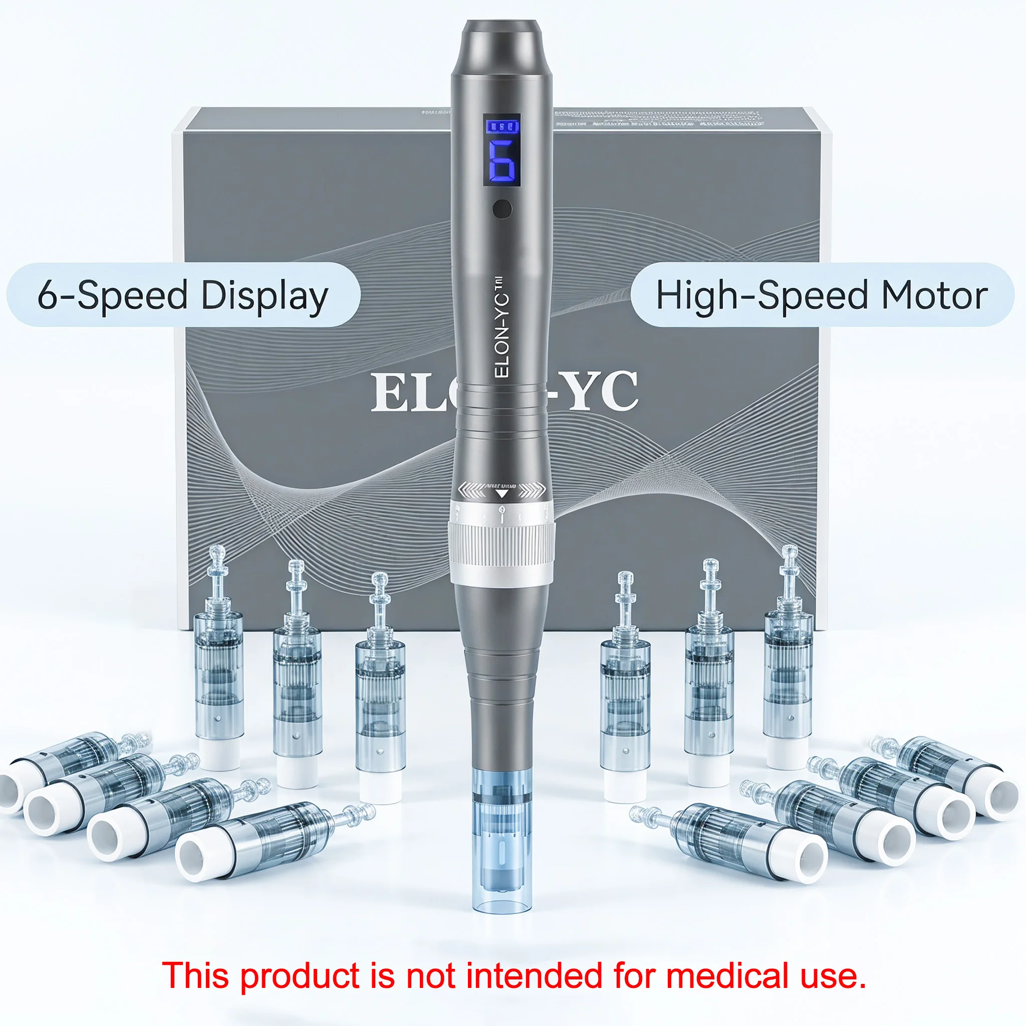 elon-yc-6スピード電動ダーマペンm8xキット、lcdバッテリーディスプレイ、1個のダーマペンと15個の025mmナノrdカートリッジ付き