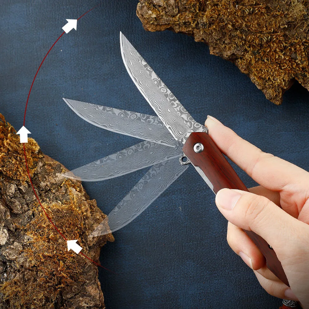 Imagem -03 - Facas de Bolso Damasco e Facas Dobráveis Edc Lightpeso Caça Survival Knife Sandalwood Handle Outdoor Tactical Camping Knife