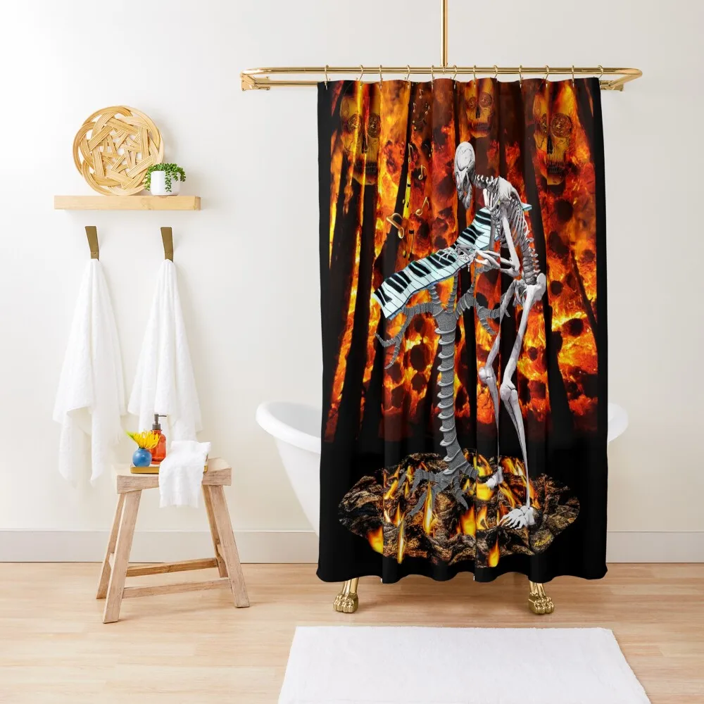 

THE PIANIST SKELETON IN THE FIRE Shower Curtain For Shower Shower Bathroom Funny Waterproof Fabric Curtain