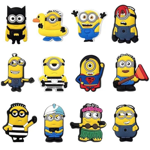 12 Uds. De decoración de Minions, dijes de zapatos de Anime, bonitos sandalias, accesorios para zapatos, insignias Kawaii de PVC para niños y hombres