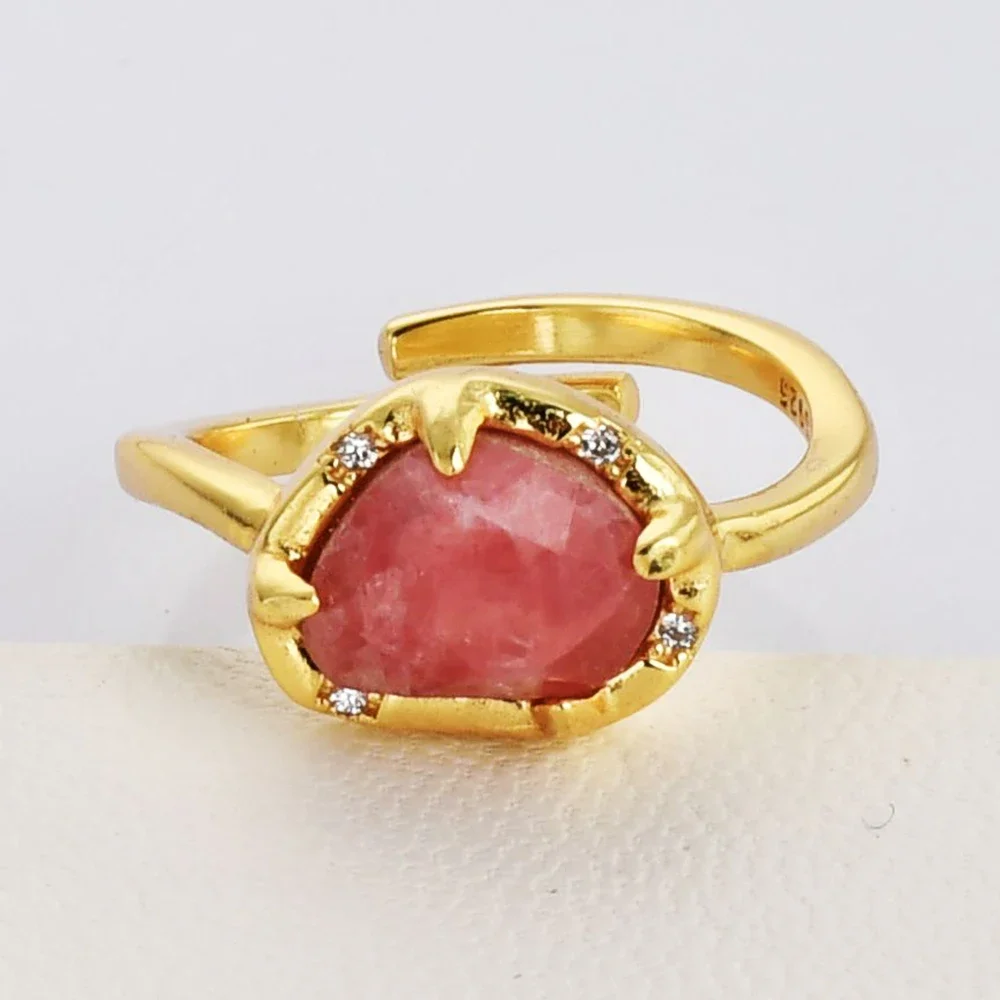 

BOROSA 5Pcs Rose Red Natural Stone Open Rings For Women Unique Rutile Streak Energy Adjustable Ring Fashion Party Jewelry Gifts