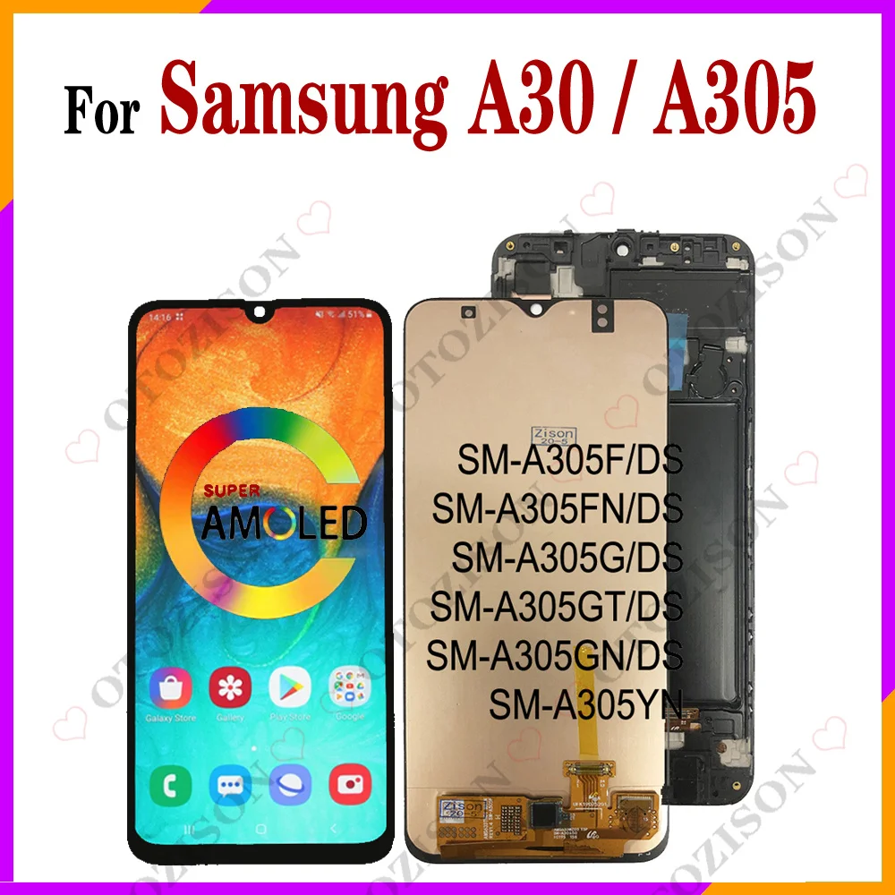 For Samsung For Galaxy A30 LCD With Frame A305 Display SM-A305F/DS A305FN Screen Touch Display Digitizer Assembly Replacement