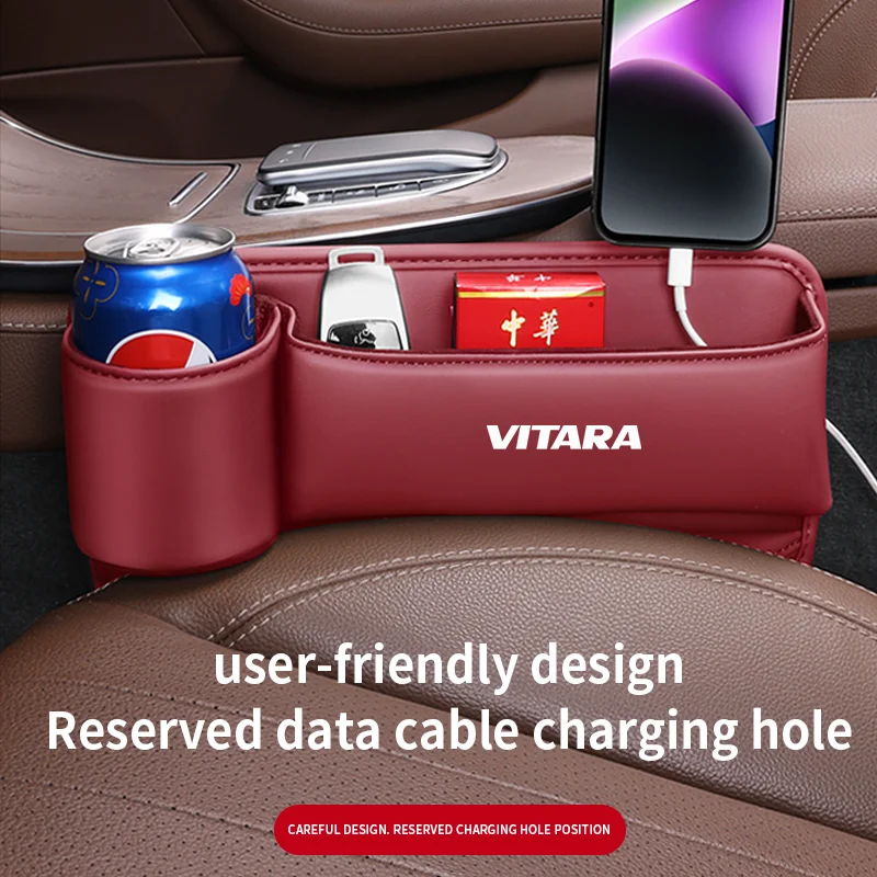 Car Storage And Finishing Leather Seat Gap Storage Box For Suzuki Vitara Auto Interior Chair Sewn Leather Storage Box Auto parts