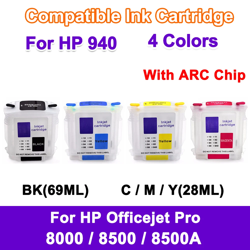 For HP 940 HP940 refill ink cartridge with permanent chip For HP Officejet Pro 8500 8000 8500A with Auto Reset ARC chip