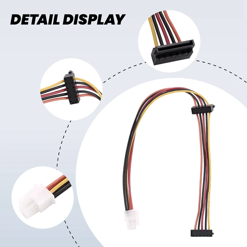 ATX Motherboard 4Pin to 2-Port Serial SATA Hard Drive Adapter Power Cable for IPC & Tax Controller 18AWG-DTA9